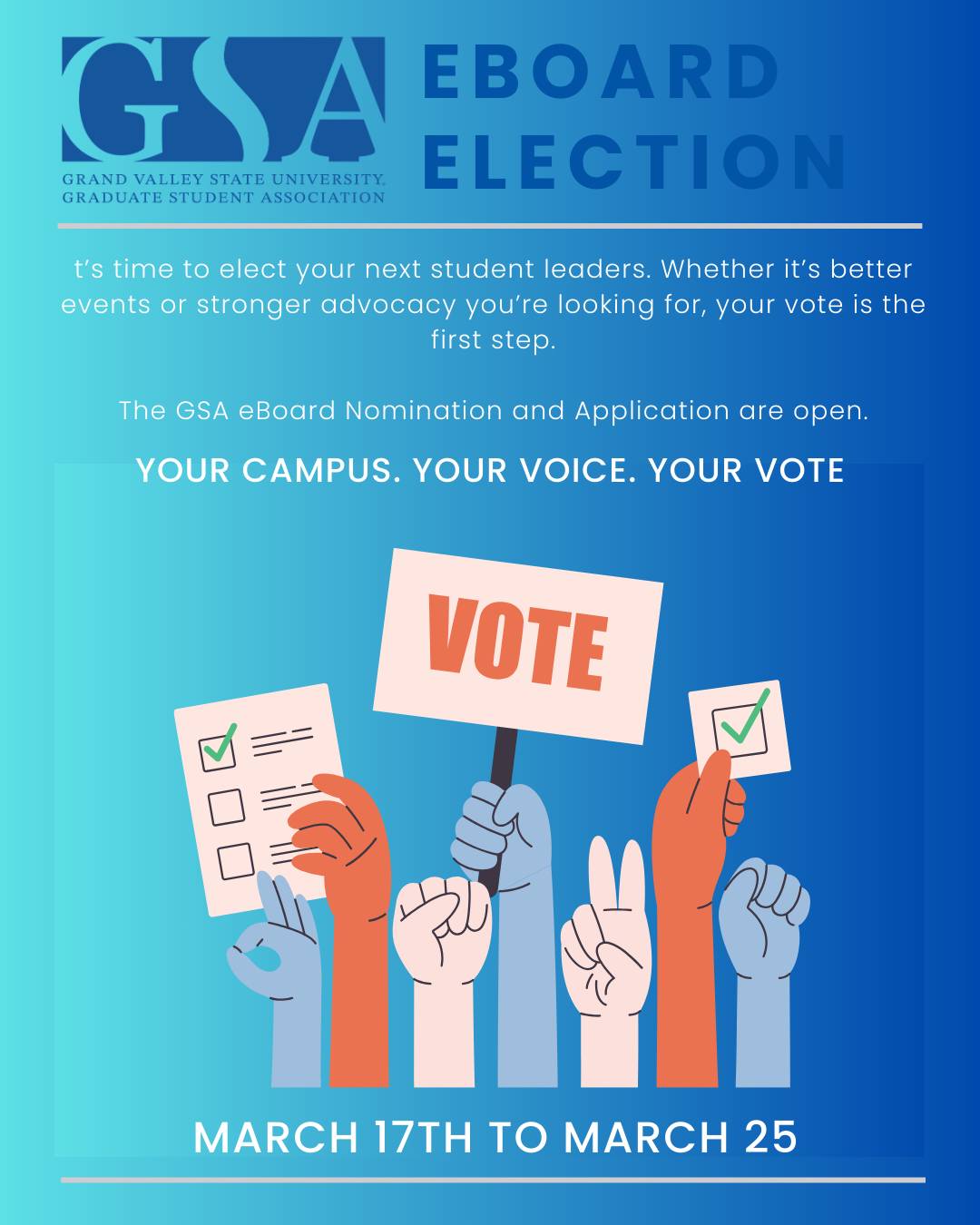 An ad poster for the 2026/2027 GSA Election